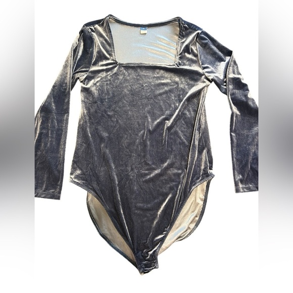 Old Navy XL Women’s velvet snap button long sleeved bodysuit blue NWOT - Picture 1 of 3